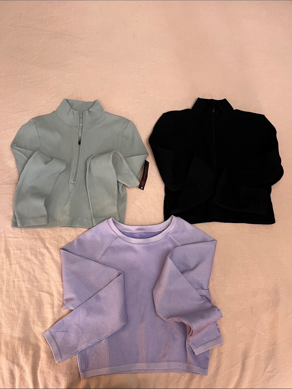 aerie Crop Tops Trio in Light Sage, Lilac & Black